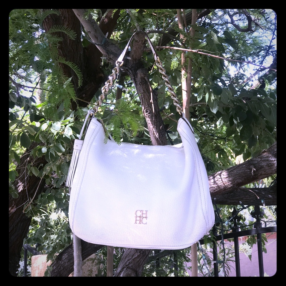 Carolina Herrera white leather handbag chain strap