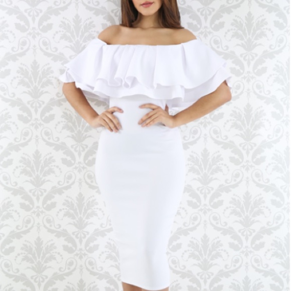 GITIonline white "Off Shoulder Double Flare" dress