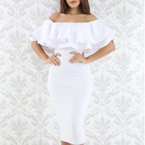 GITIonline white "Off Shoulder Double Flare" dress
