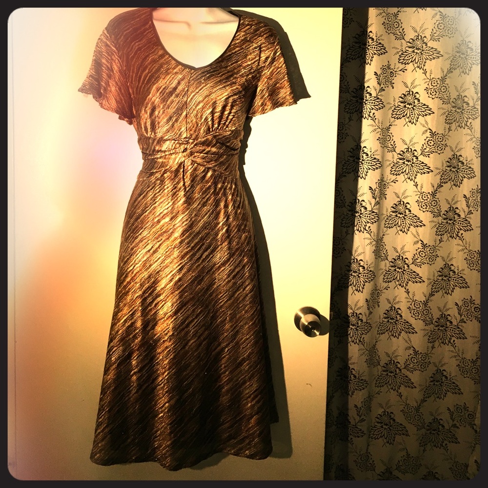 Brown dress. Metallic gold flecks