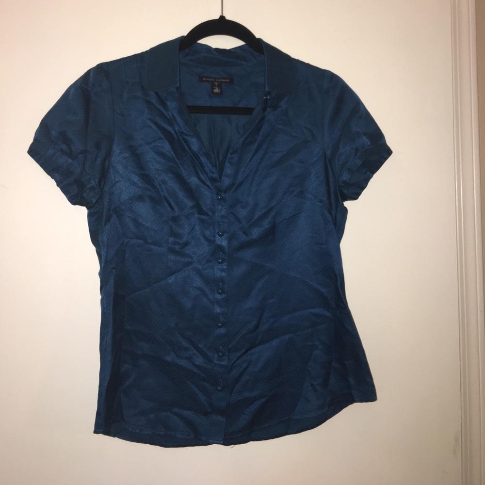 Fitted pleated cotton/silk blouse Banana Republic