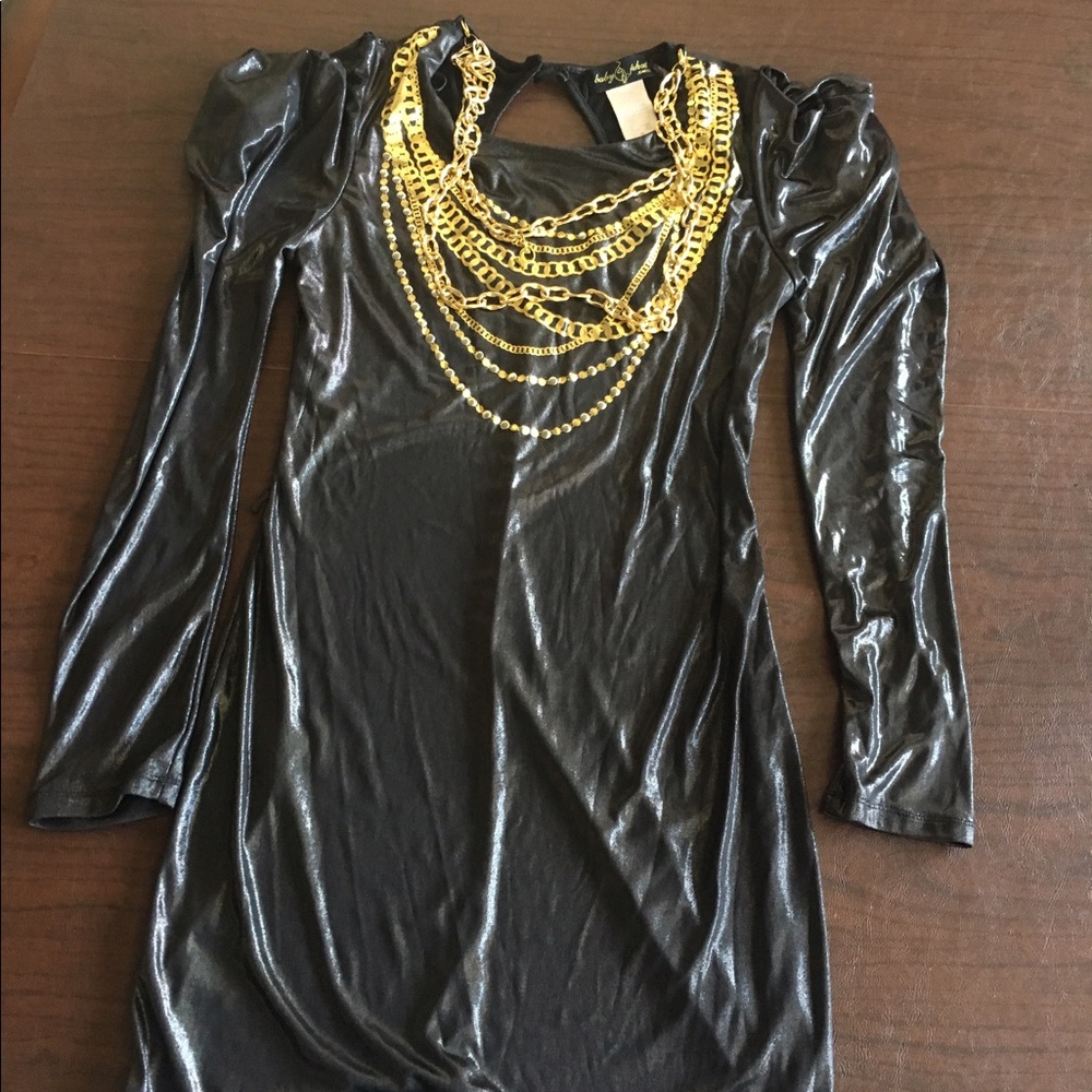 Baby phat mini shiny mini dress with gold chains