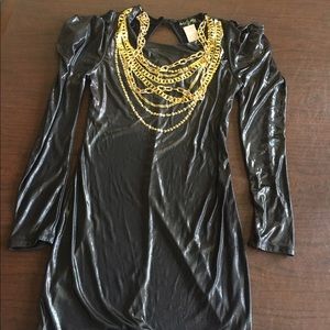 Baby phat mini shiny mini dress with gold chains