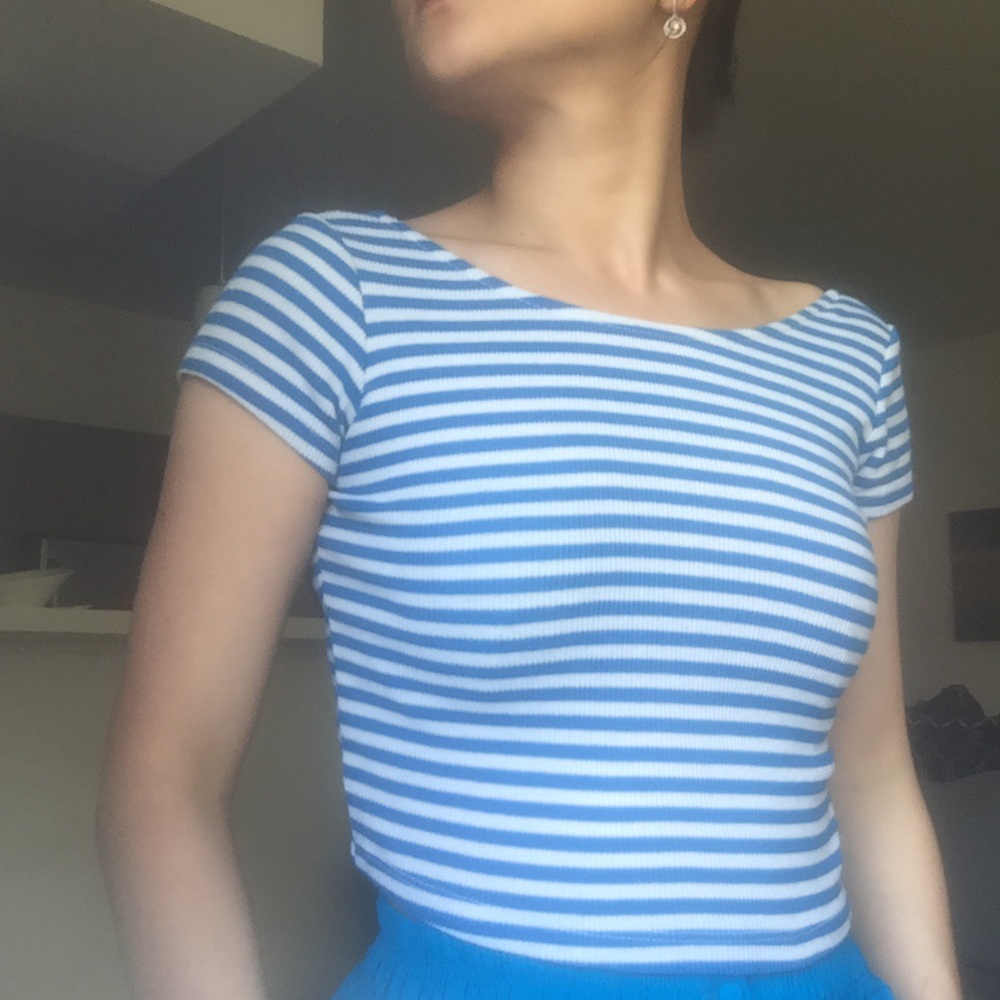 Blue & White stripe Zara crop top small
