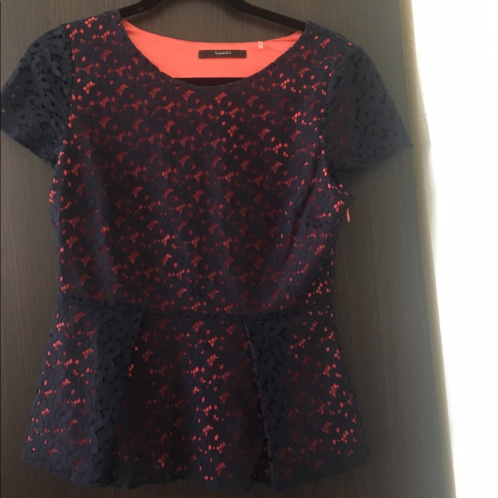 Tahari peplum lace shirt