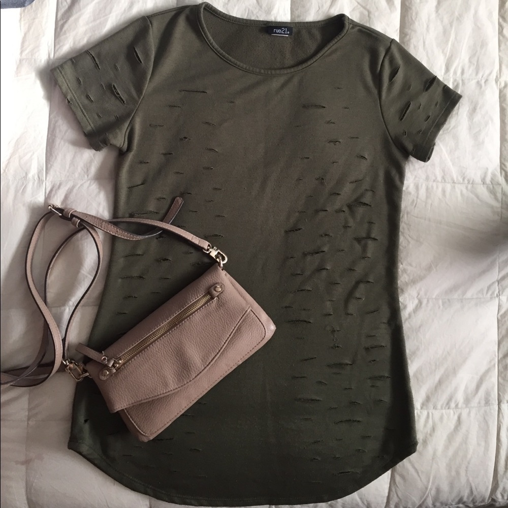 Olive Distressed Over Sized Shirt S/M