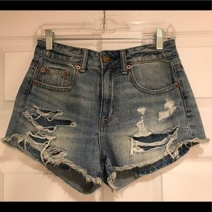 Distressed High rise denim shorts