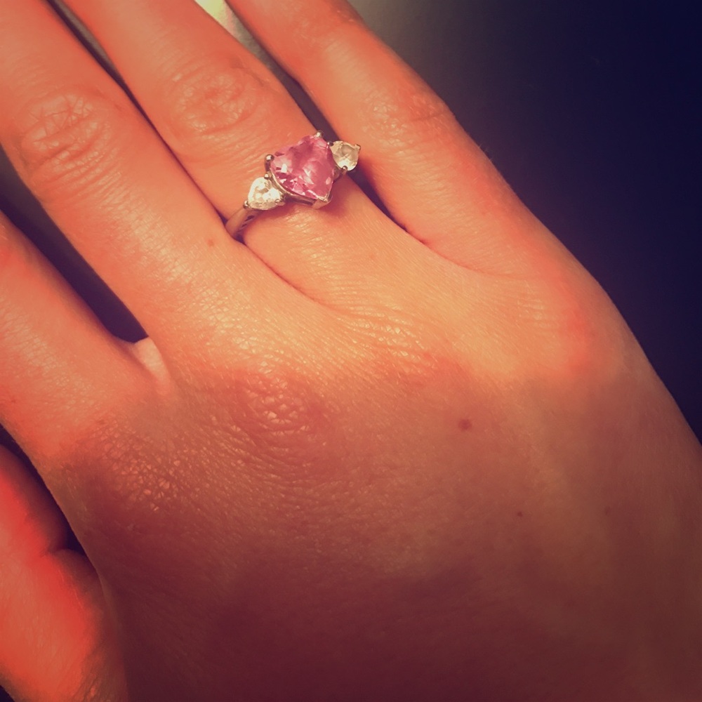 Sterling silver ring with pink heart stone