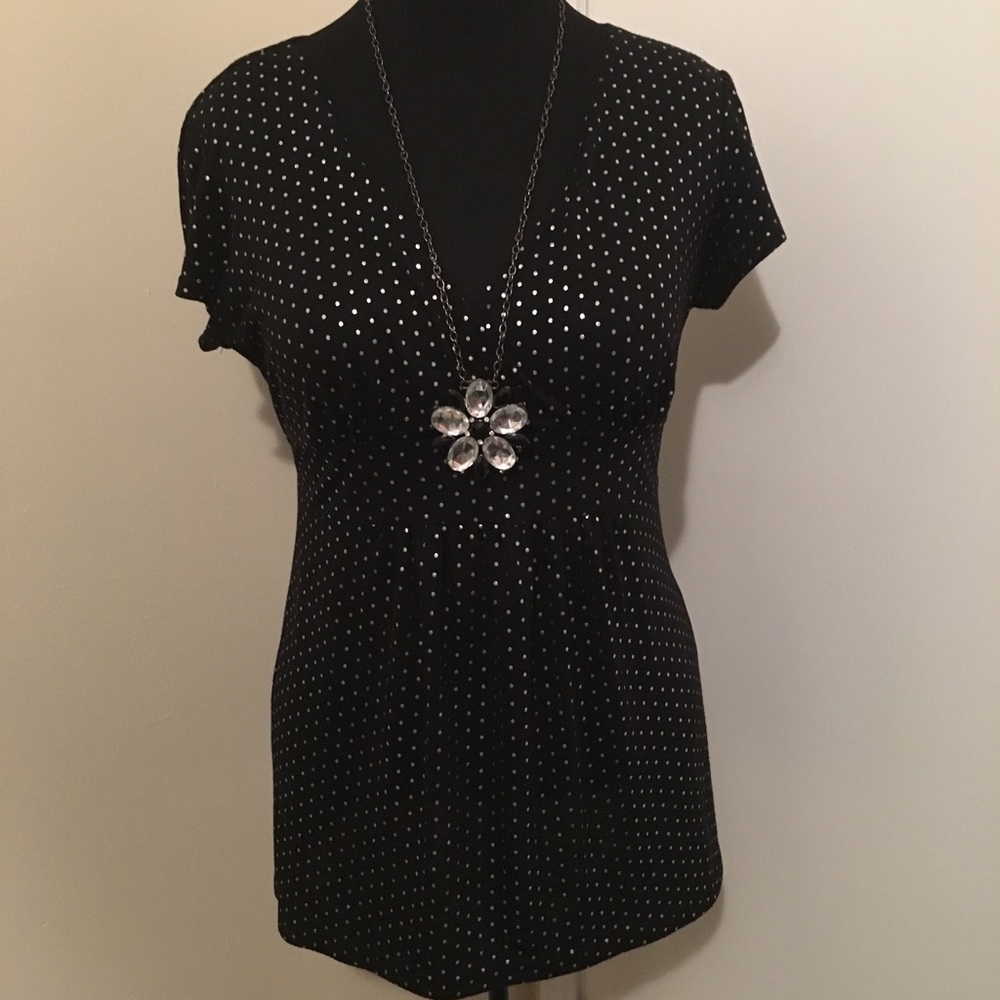 Silver Polkadots on Black Cotton Babydoll Shirt