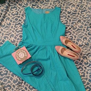 Teal retro fit and flare Lindy Bop dress