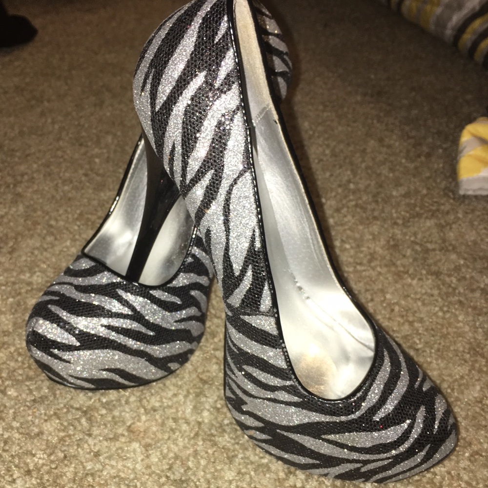 Quips Zebra Glitter Heels