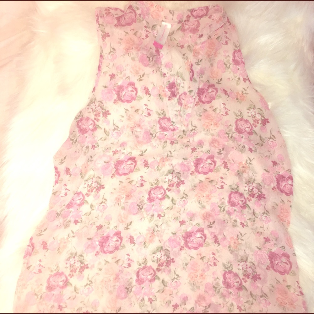 Sheer Flowery pink Hi-lo Shirt