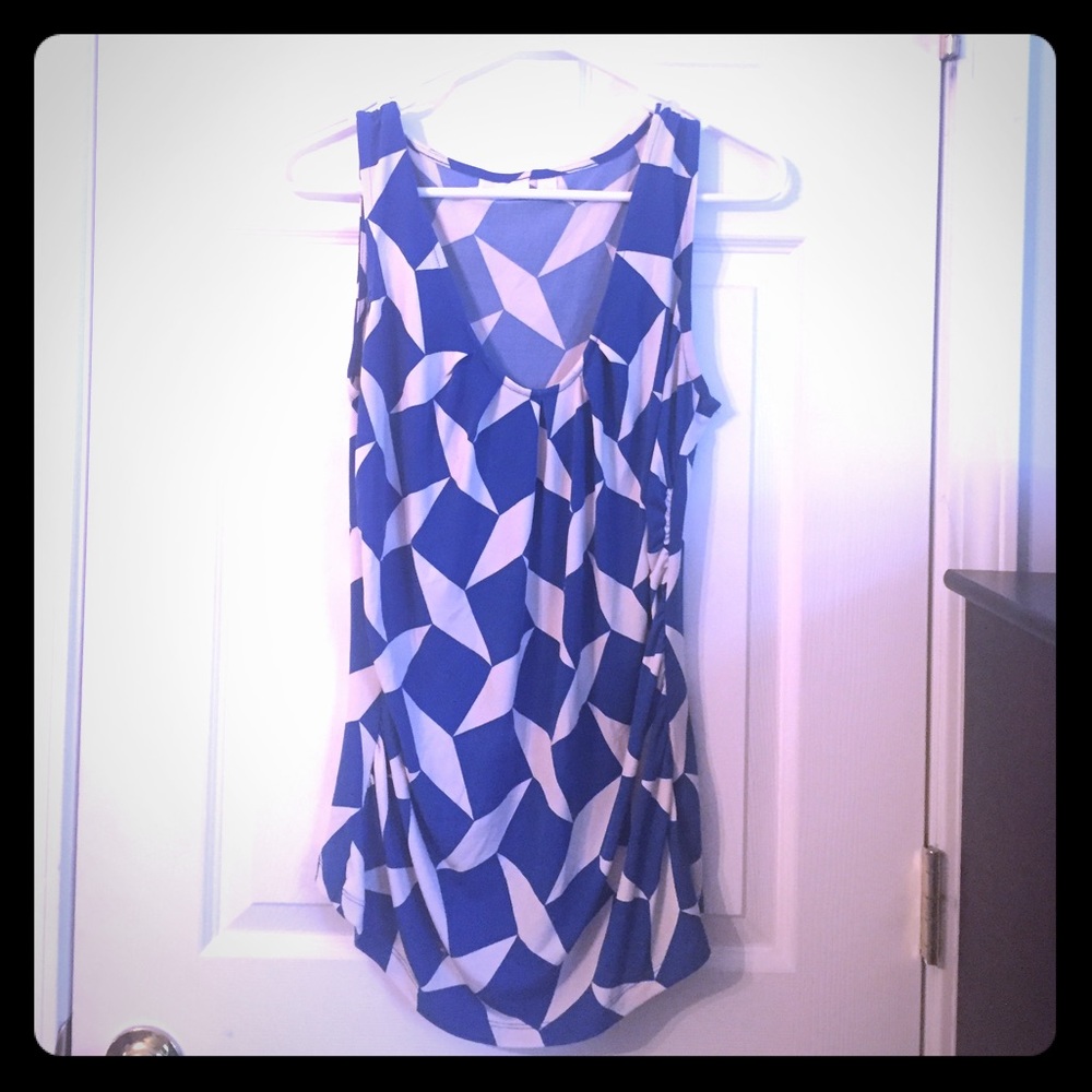 New York & Company Blue & White Scoop Neck Tank