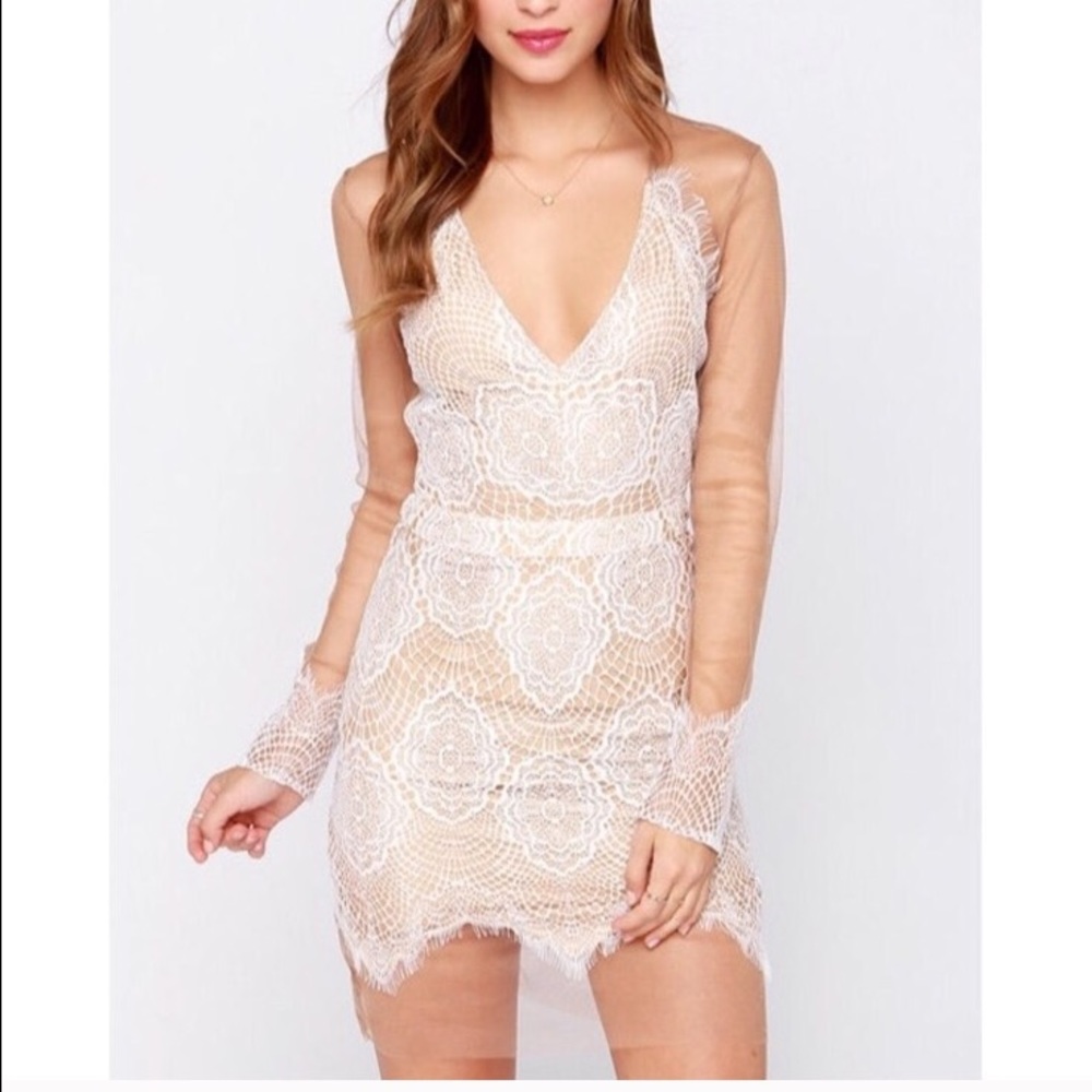 Luxell white lace and mesh dress