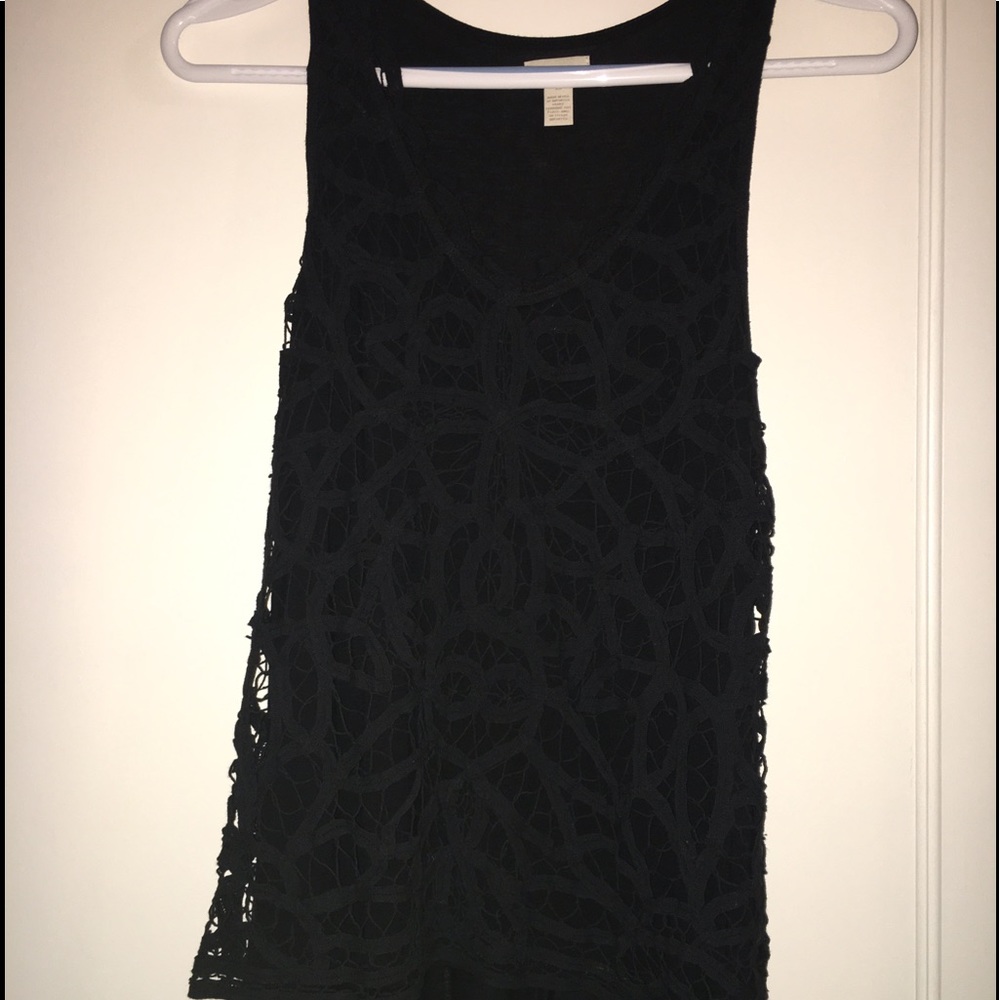 Hinge black crochet tank, size xs