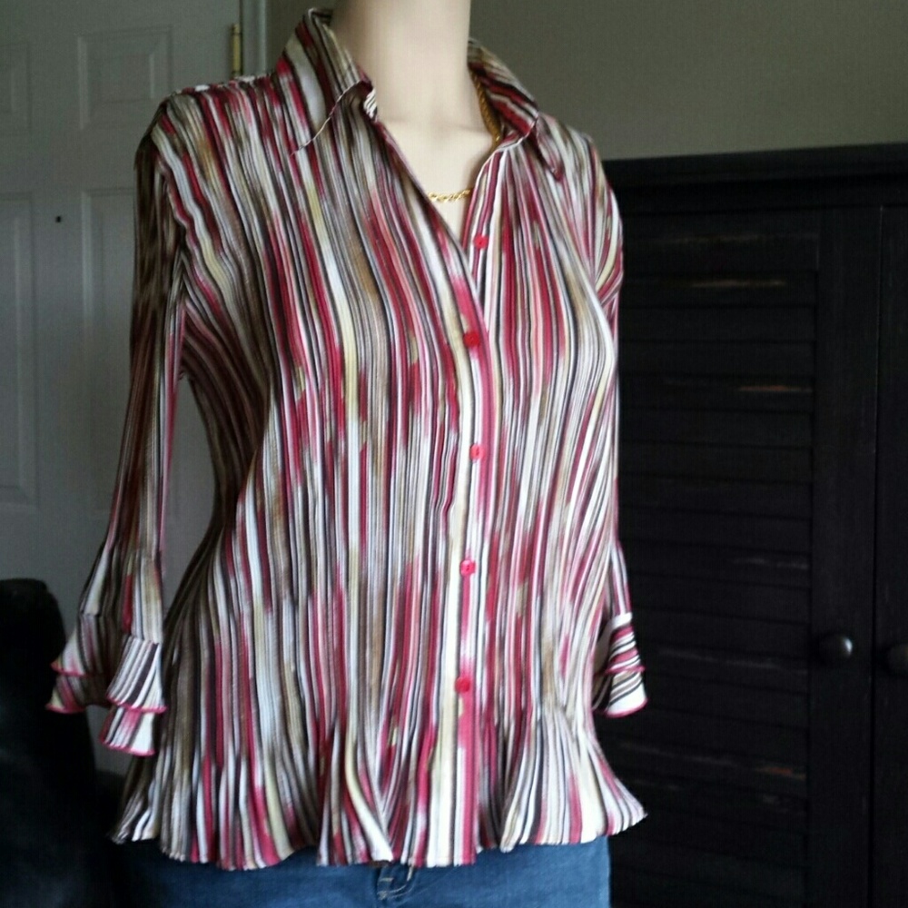 Button Down Shirt with Ruffled Sleeves.
