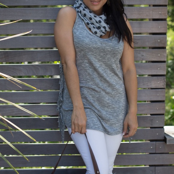 Grey tunic fringe tank top, Rock & Republic, sz M