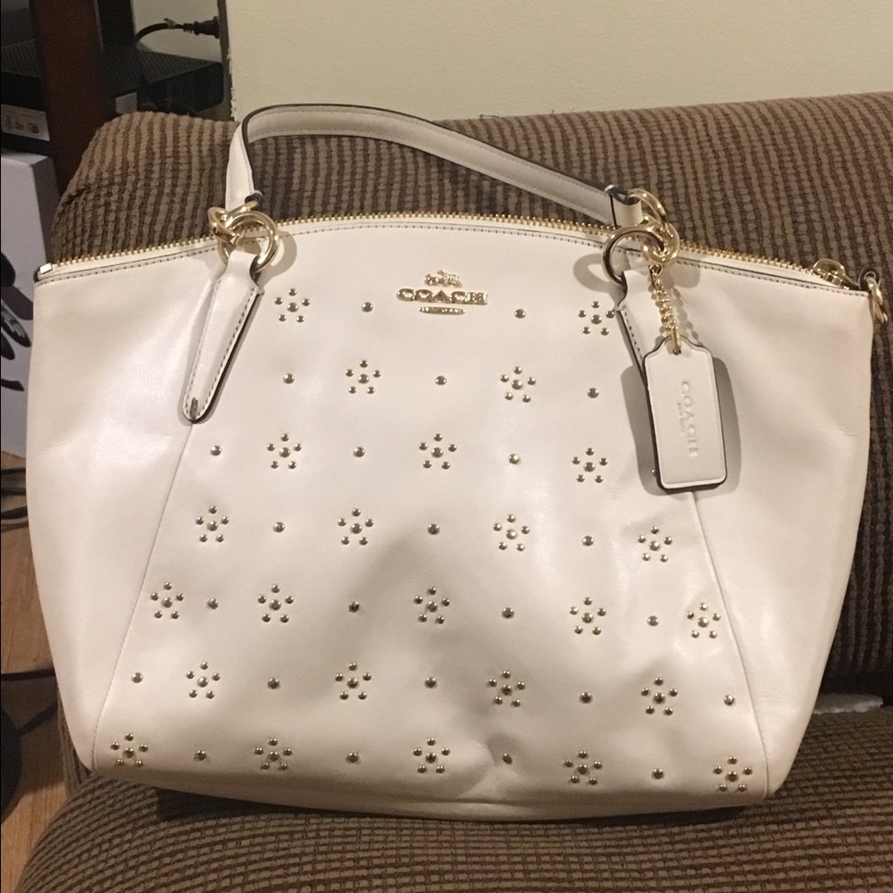 COACH white leather studded handbag