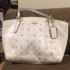 COACH white leather studded handbag