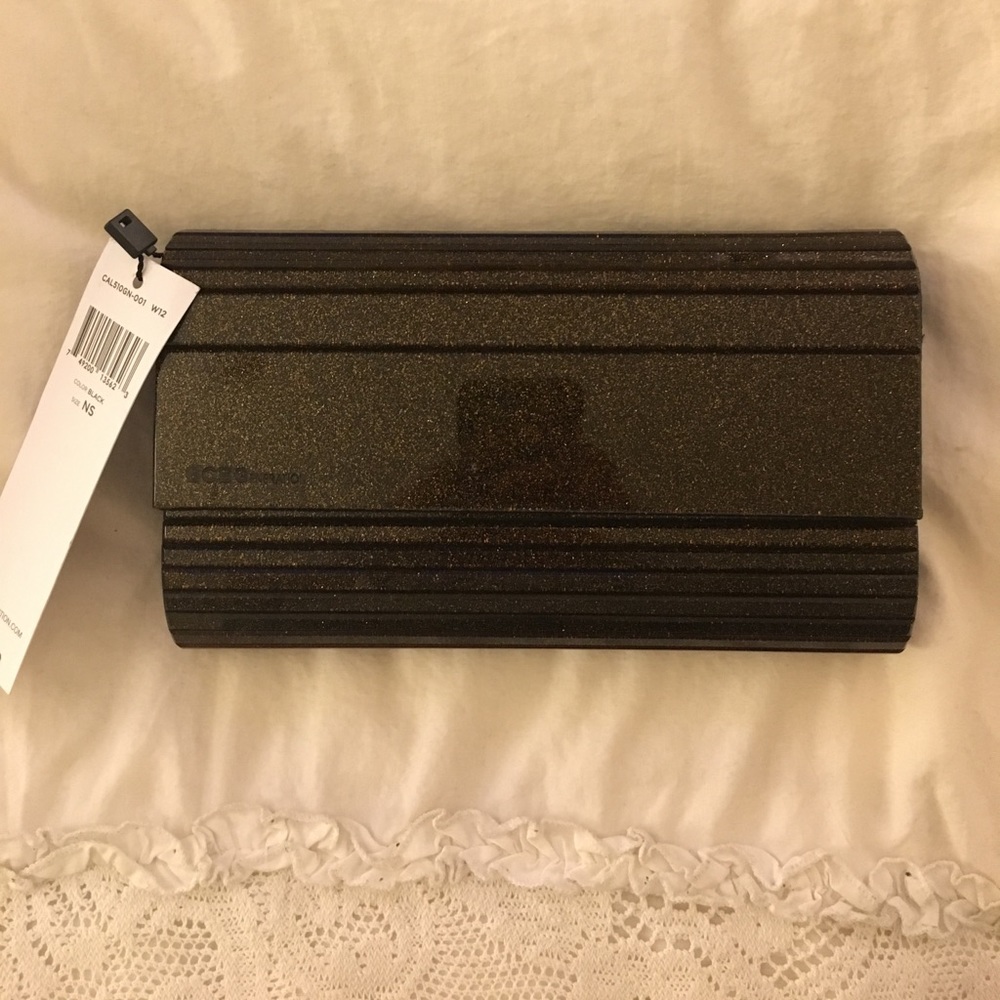 NWT BCBG black glitter lucite fold over clutch