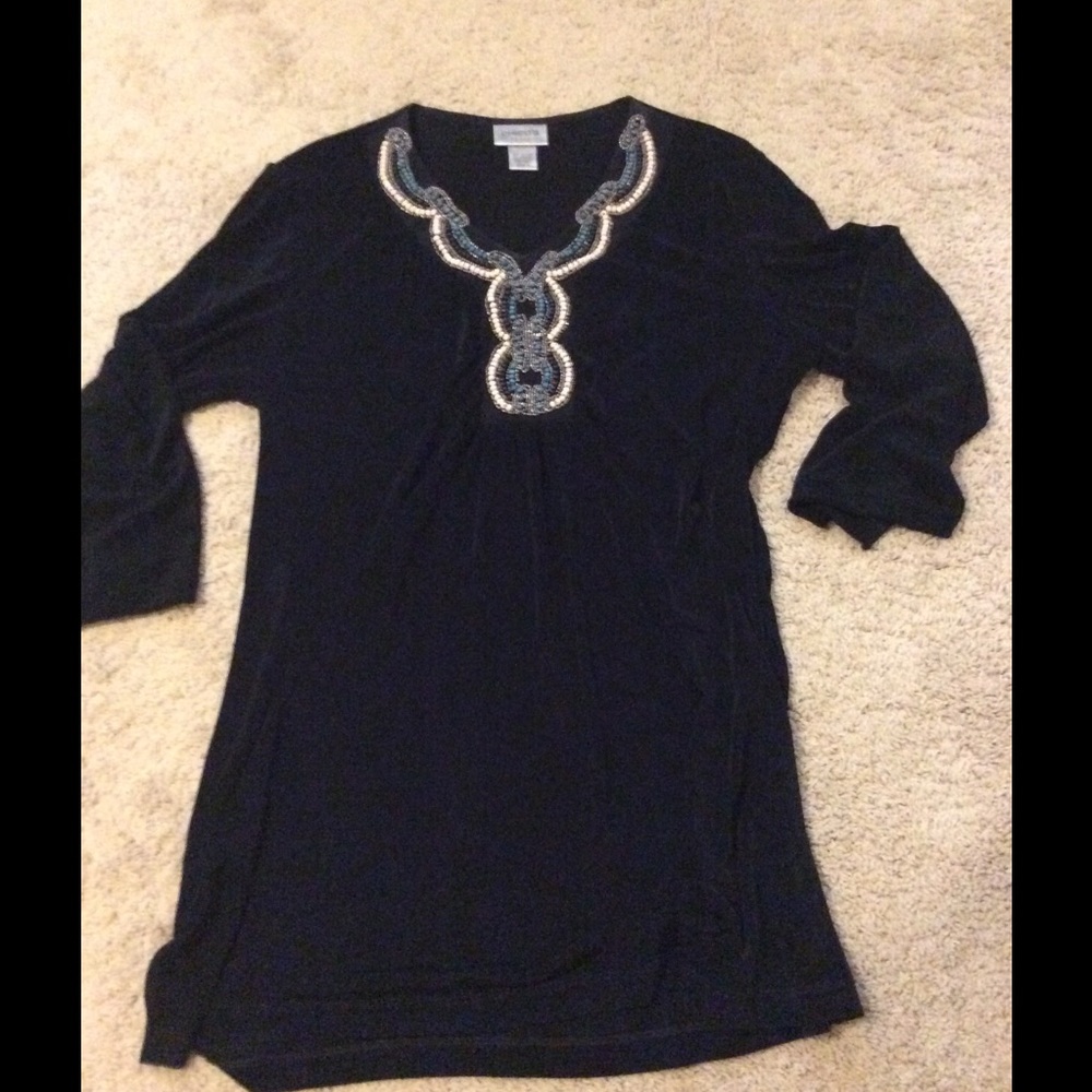 Chico's Travelers Turquoise beaded neckline Tunic
