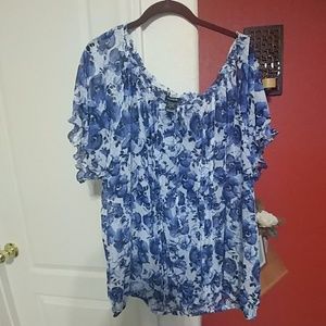 Blue & White Floral Chiffon Blouse