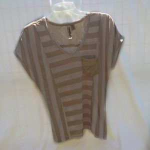 Eyeshadow Cream & Tan/Brown Striped Shirt EUC