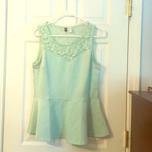 NEW H&M mint green peplum top with lace back