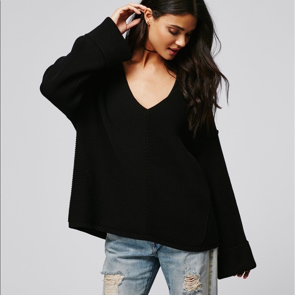 Free People Tops - Free People Black La Brea V-Neck Knitted Sweater