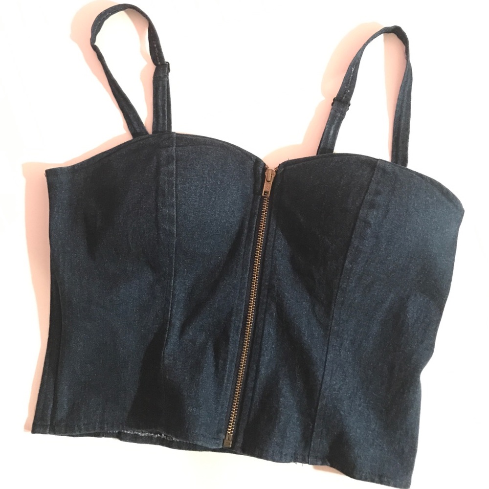 Denim zip up bustier