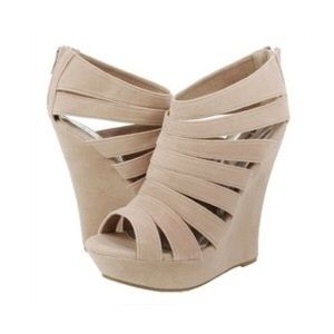 Caged nude wedges