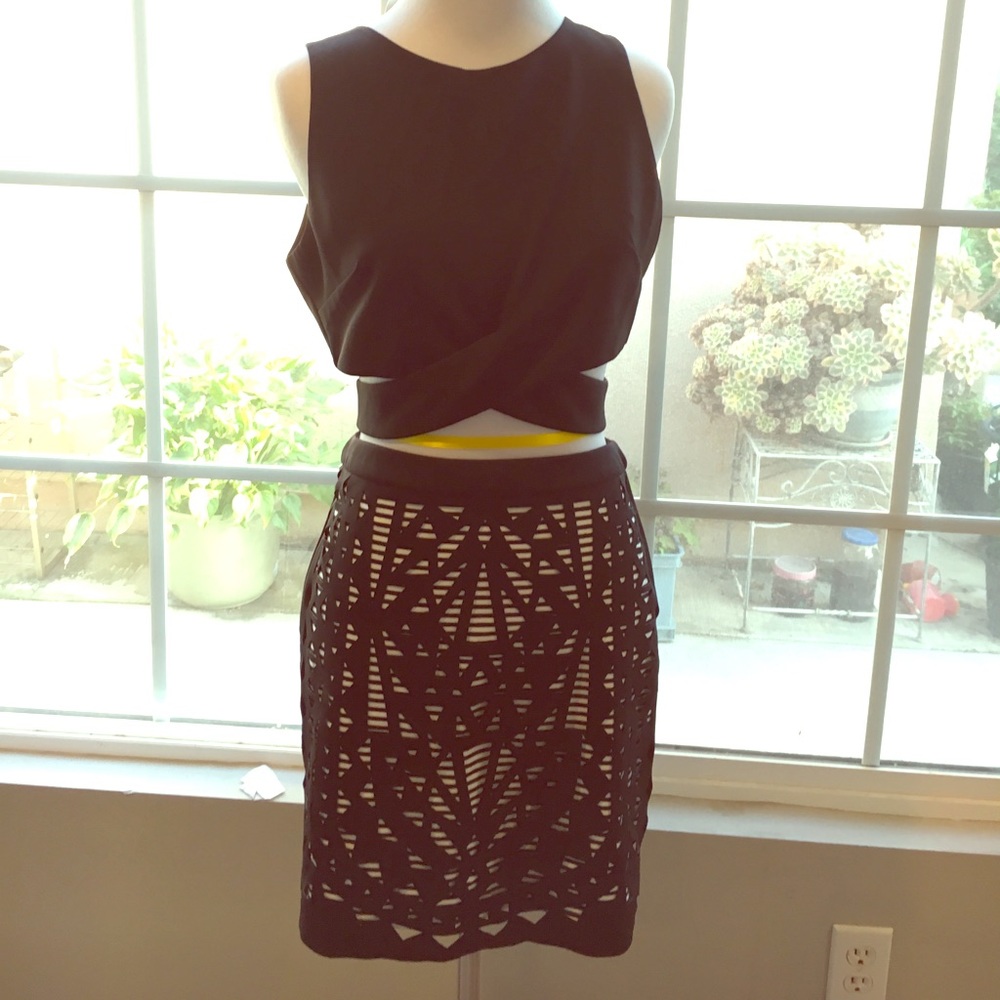Greylin Laser cut striped skirt