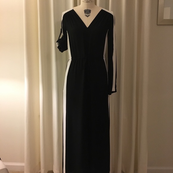 BCBG Black with White Stripes Maxi Dress- Size XXS - Picture 2 of 5