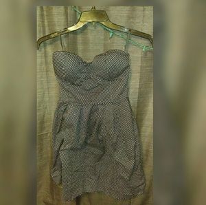 Black and white polka dot strapless dress