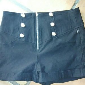 Black High Wasted Button Shorts