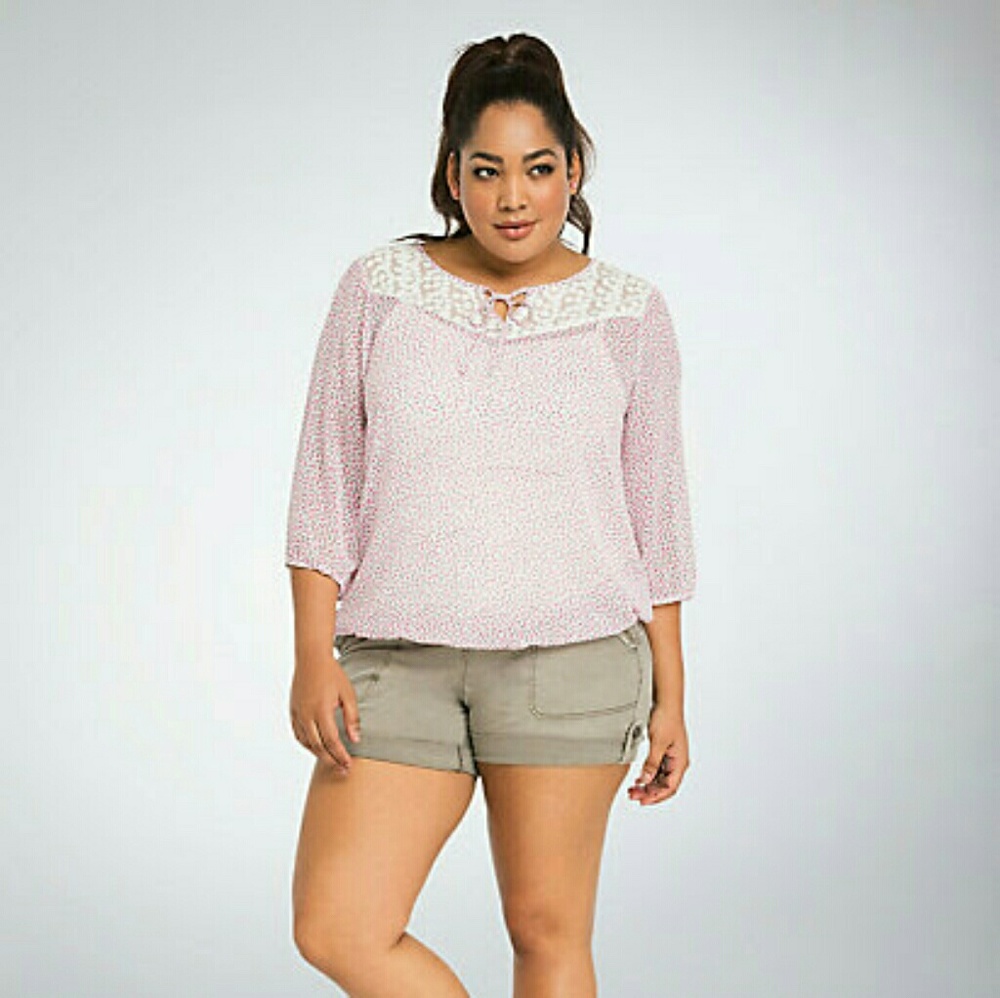 Sheer Pink Floral Lace Inset Blouse