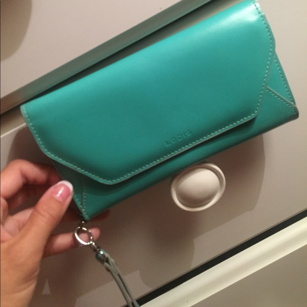 Teal Lodis Patent Leather Wristlet