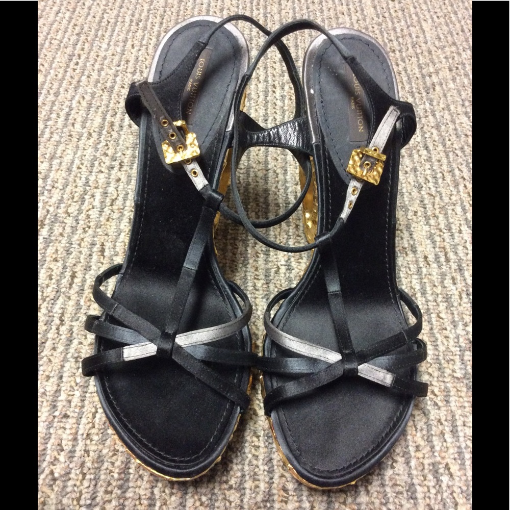 LOUIS VUITTON - Black/Gold Wedge Sandals