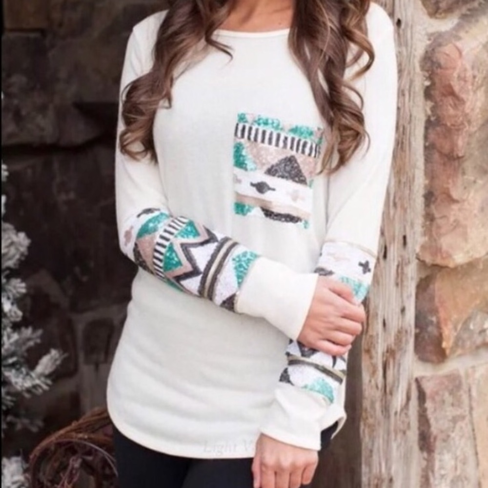 Unique Tunic with Sequin pocket & cuffs