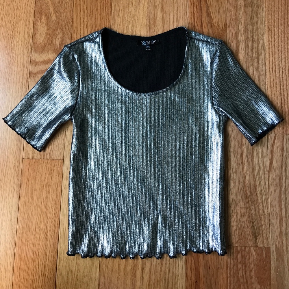 Top Shop Metallic Frill Crop Top