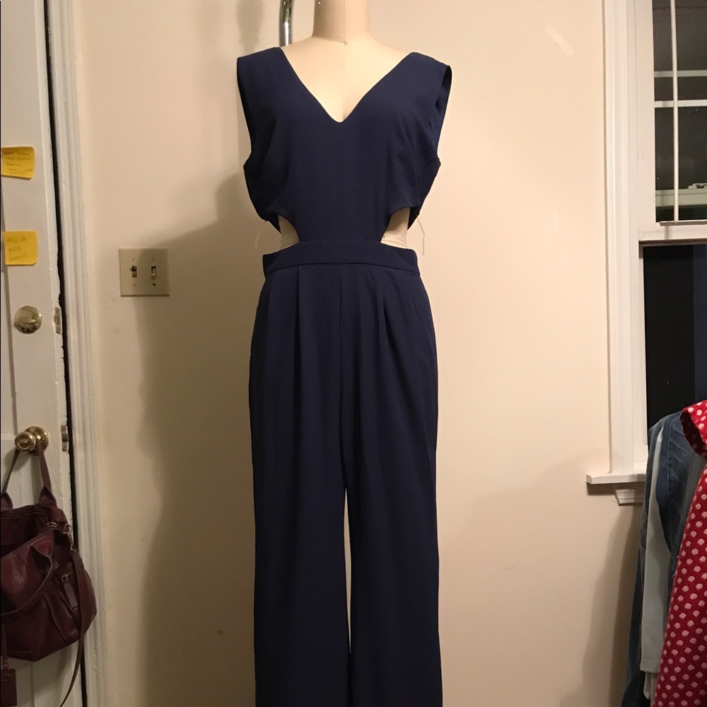 Cut Out Side Waist Jump Suit Navy Blue. Size M