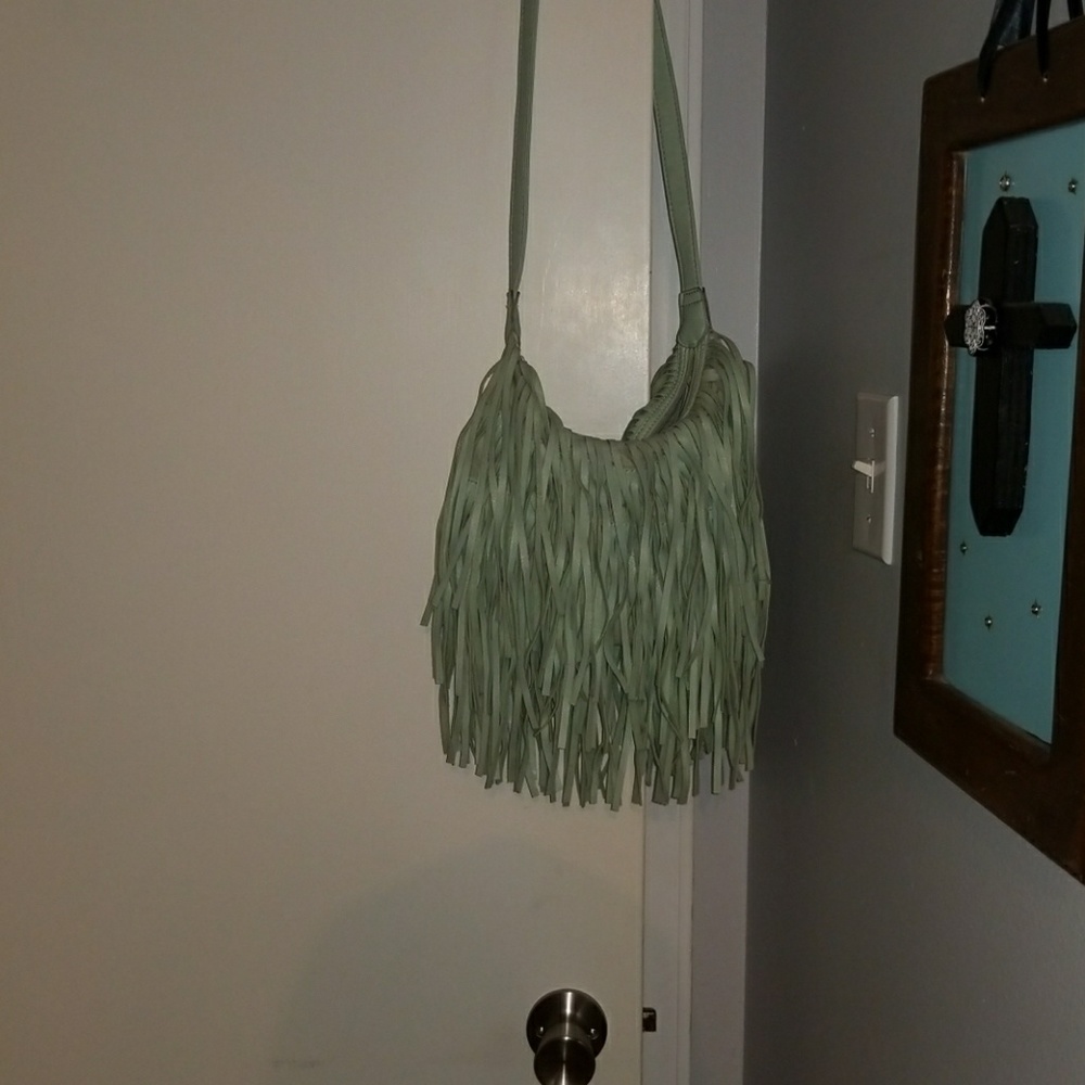 Teal fringe purse