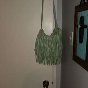 Teal fringe purse