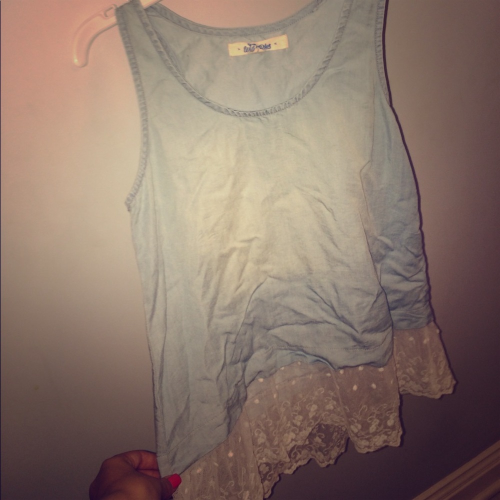 An XS light jean colored tank top with lace bottom