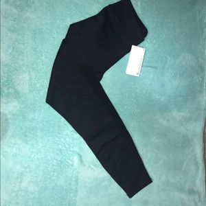 Full length, black leggings. Sheer on calves.