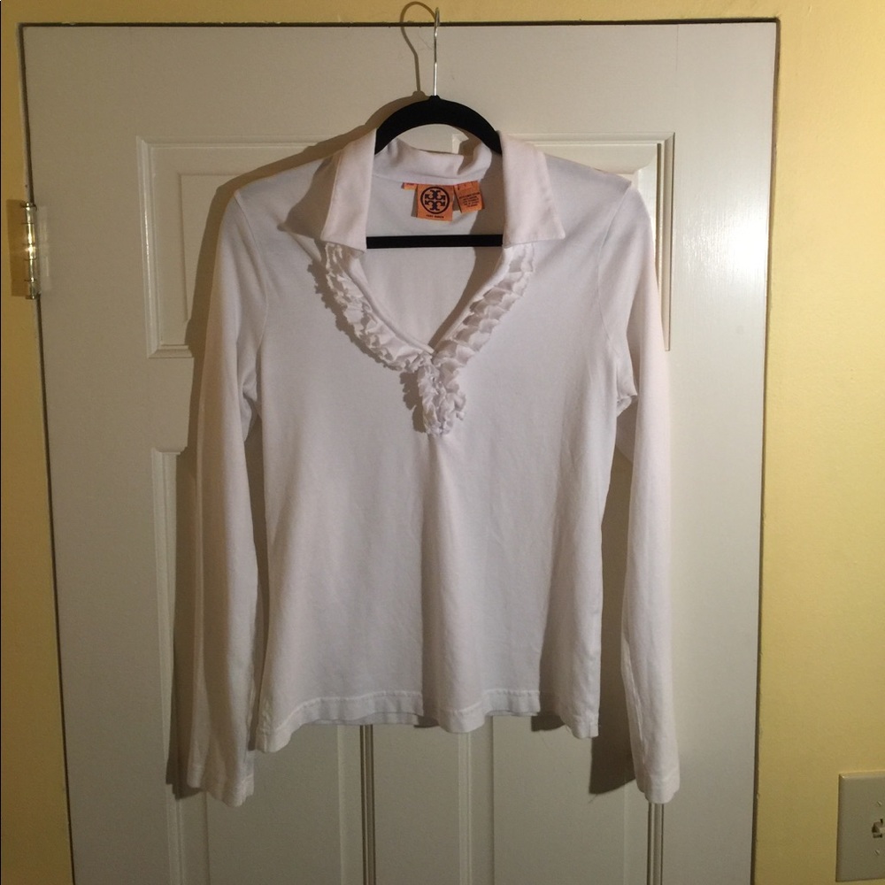 Tory Burch ruffled collar long sleeve tee