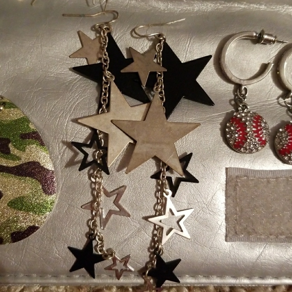 Black and silver star earrings