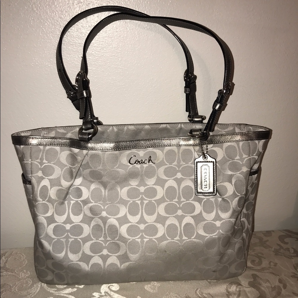 Gray Metallic Coach Handbag
