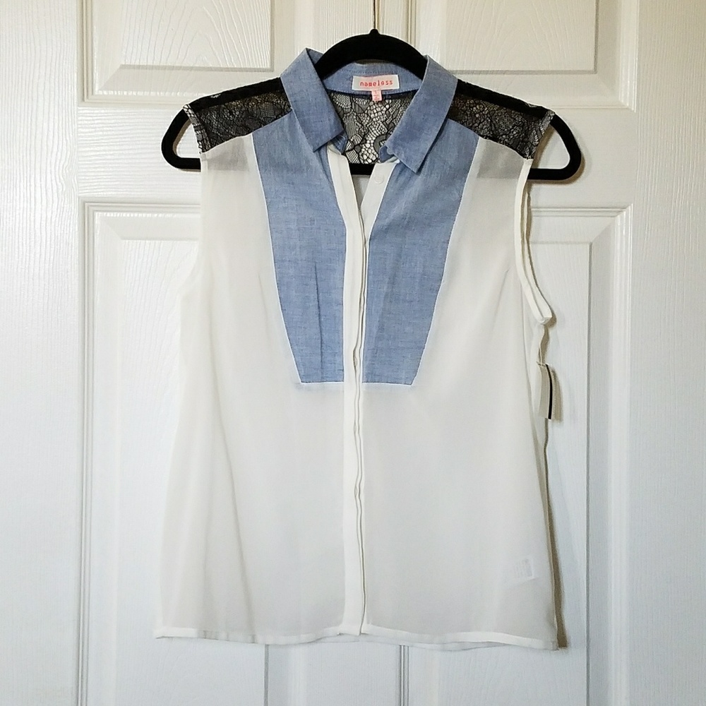 NWT Sheer Button Down Sleeveless Top