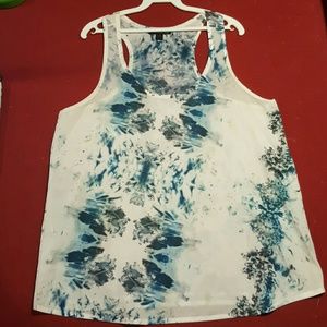 White shirt with blue ink blot design
